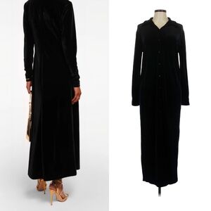 Ralph Lauren Black Velvet Button Down Long Sleeve Maxi Shirt Dress Sz M Stretch